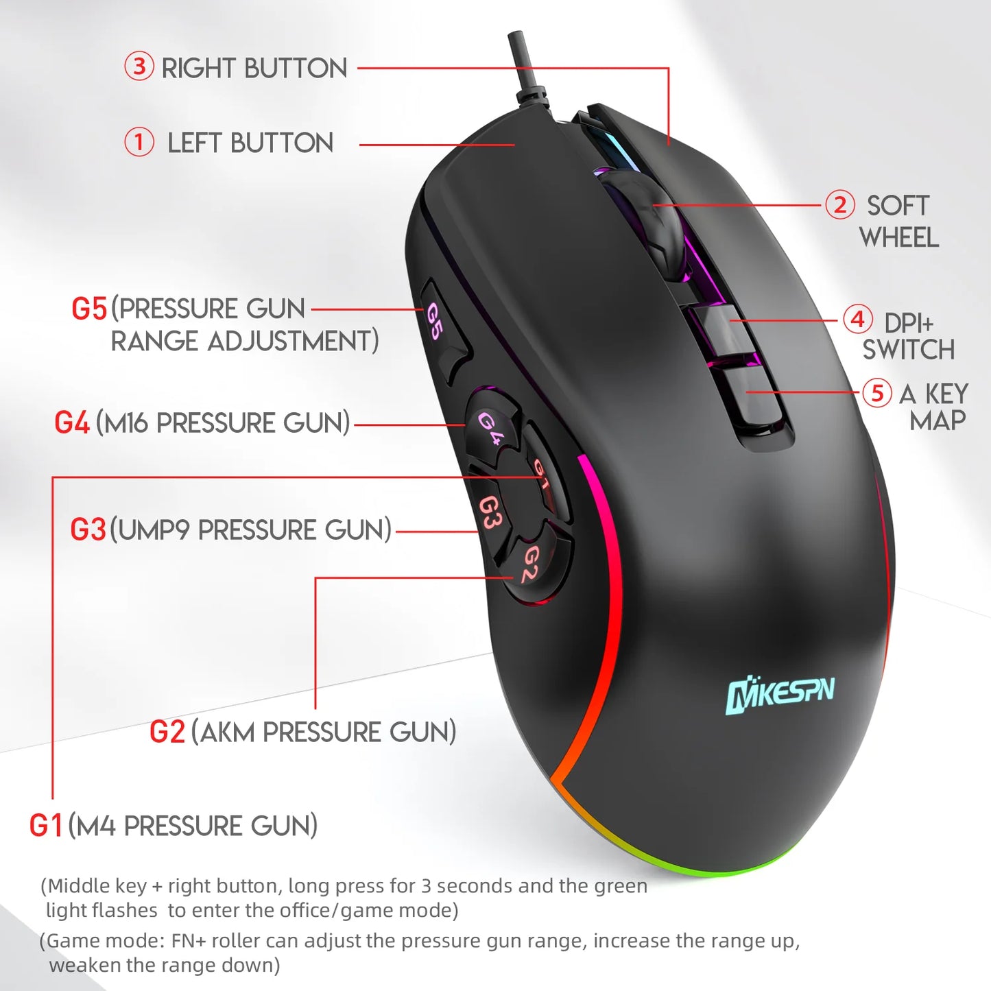 Gaming Ergonomic Mouse RGB Gaming Wired Mouse with 12800 Adjustable DPI, 10Programmable Buttons,for Gamer Office