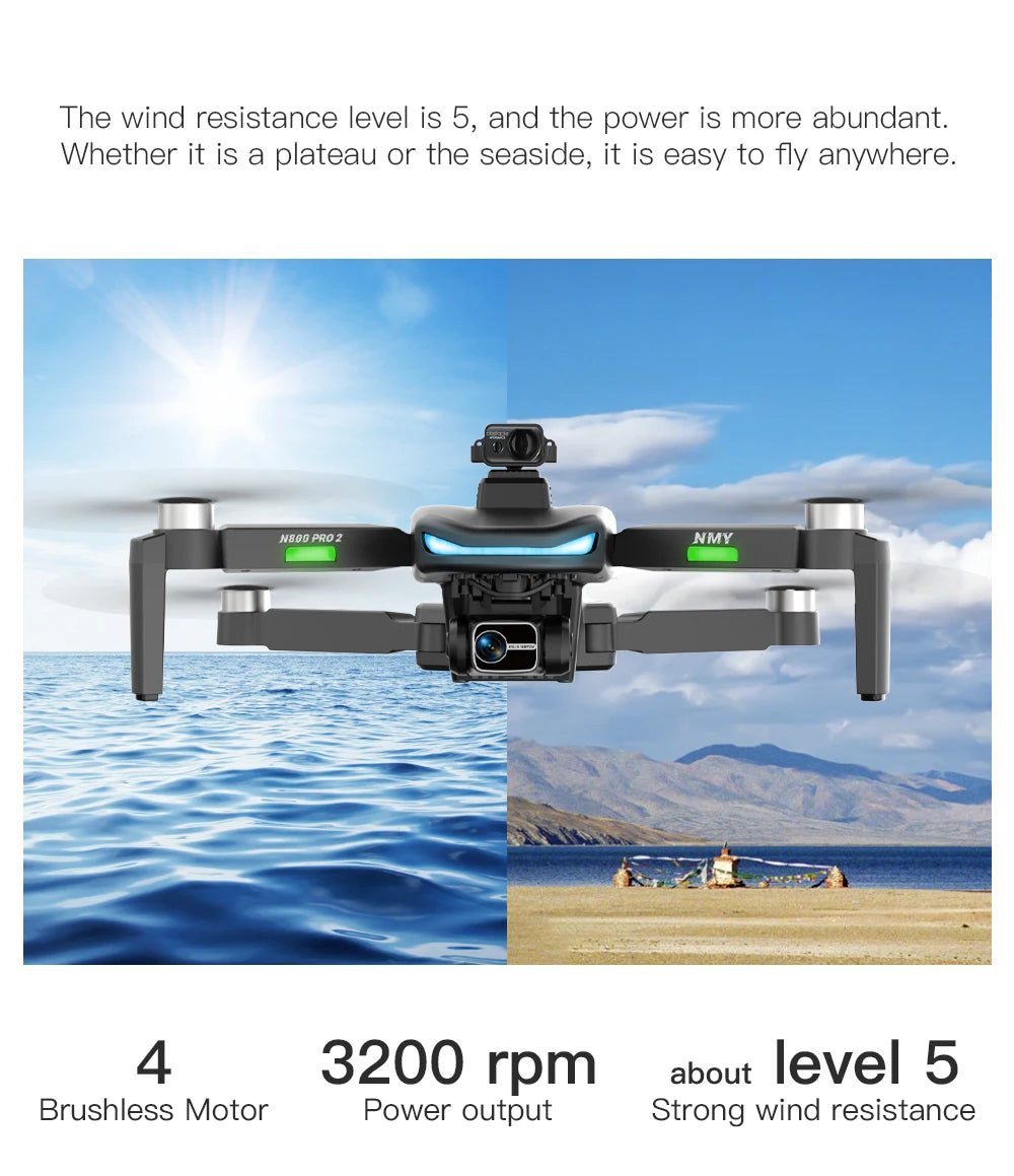 New N800 Pro2 GPS Drone Professional 8K HD Camera With Obstacle Avoidance 3-Axis Gimbal Brushless 5G WIFI FPV RC Dron Quadcopter
