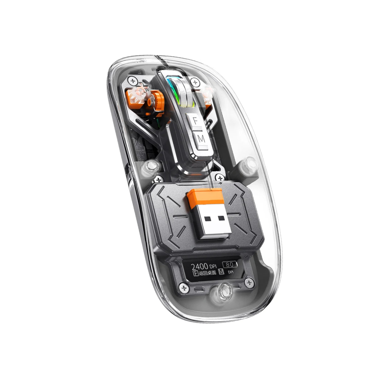 Full of technological sense! Translucent wireless mouse with multi-mode connection and metal roller.