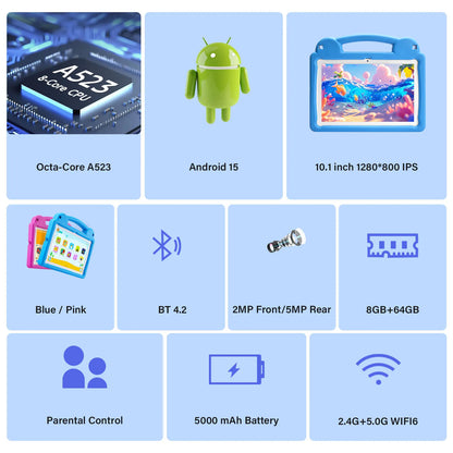 ANRY Kids Tablet 10.1inch Tablet Android 15 8GB(4+4 Expand) RAM 64GB ROM with Octa-Core 5000mAh Tablette 2025 Children's Gifts