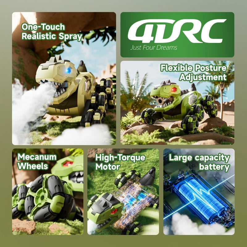 Y12 New Remote Control Dinosaur Stunt Car RC Drift Car Spray Mist Articulated Arms Transforming 8WD Off-Road Vehicle Toy for Kid