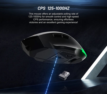 Wireless Game Mouse 12800DPI 1000Hz BT/2.4G/Wired 7 Buttons Macro Mouse for E-sports Ergonomic Design RGB Backlit