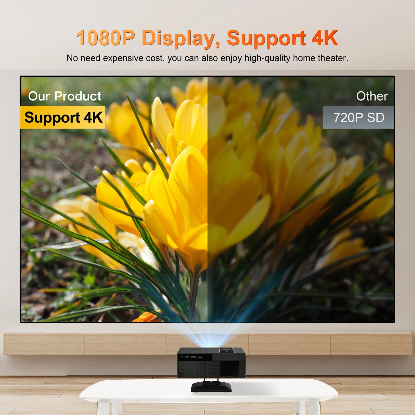 Digital Projector Support Projectors 4k Portable Autofocus 380Ansi Android 13 WiFi 11 BT5.2 Home Portable Mini Projector