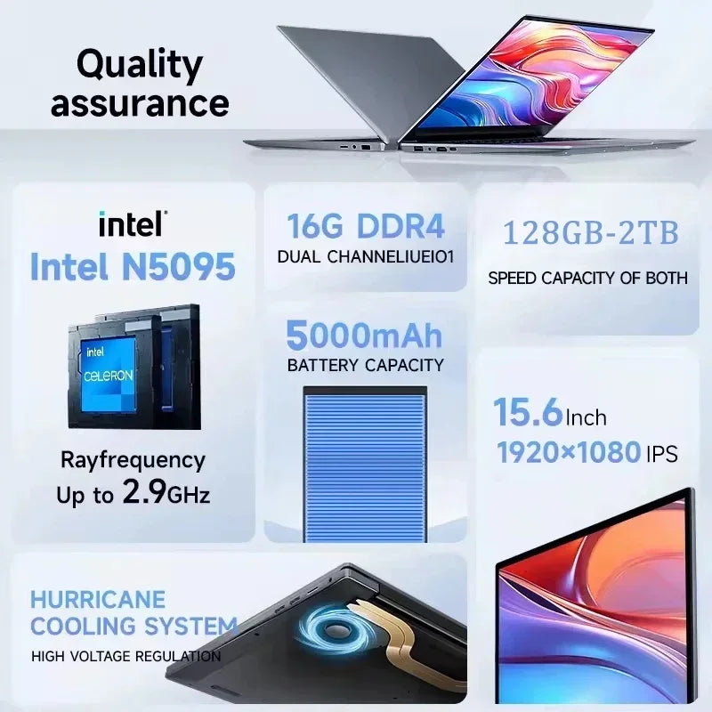 CARBAYTA 15.6" Laptop Computer Intel N5095 Notebook PC 16GB 32GB DDR4 128GB-2TB SSD Office Study PC Windows 11 1080P Laptops
