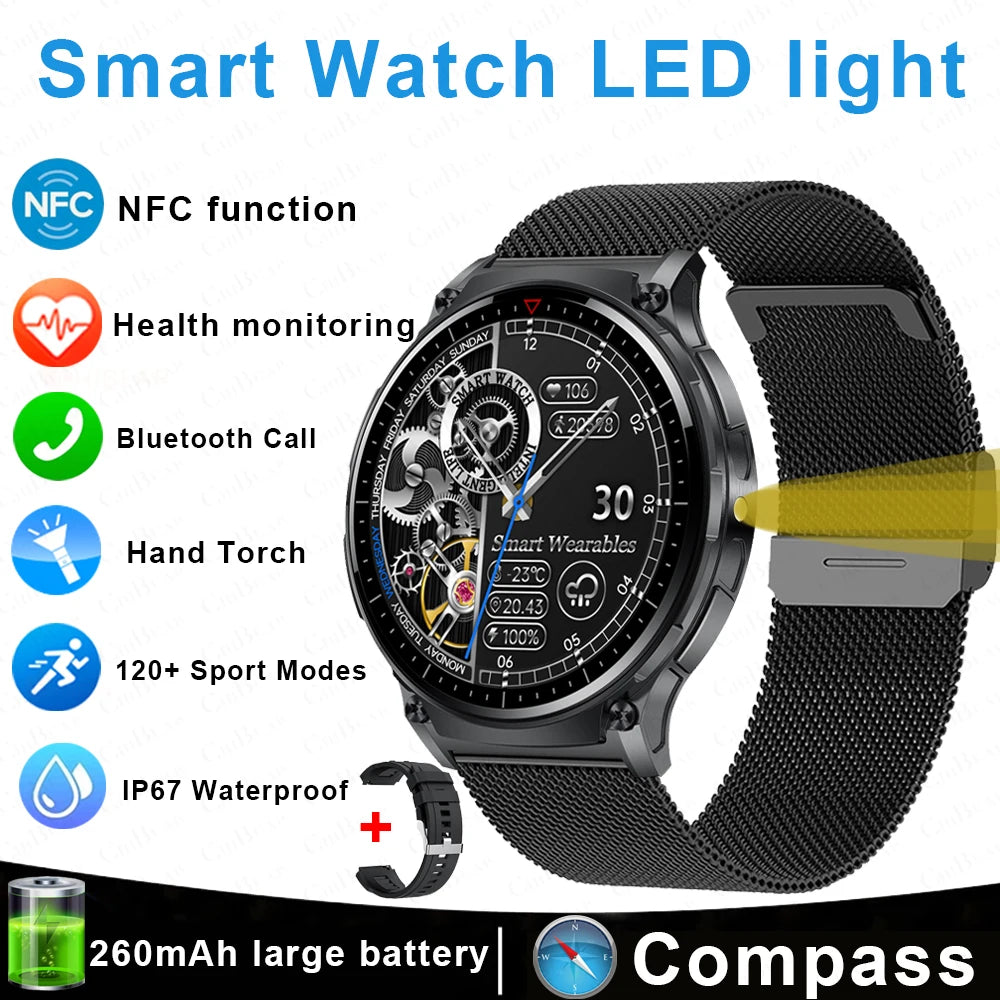 For Xiaomi New Smart Watch Men With LED Lights Outdoor GPS Motion Track Compass Waterproof Sports Watch Bluetooth Call 2024 New