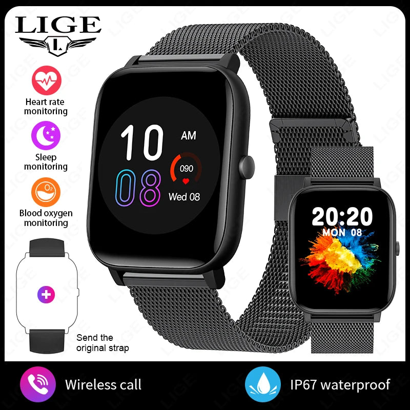 LIGE 2025 Smart Watch Men 1.85'' Screen Lady Gift Sports Fitness Watches Bluetooth Calling Digital Wristwatch For Android Phone