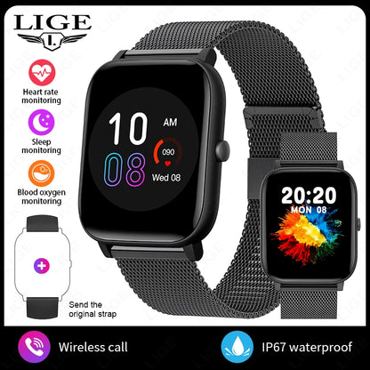 LIGE 2025 Smart Watch Men 1.85'' Screen Lady Gift Sports Fitness Watches Bluetooth Calling Digital Wristwatch For Android Phone