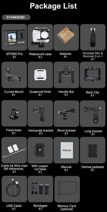 5K Action Camera 2.0'' Touch Screen 170° 30M Waterproof 5X Zoom WiFi Sport Camera With 2 in 1 Remote Control