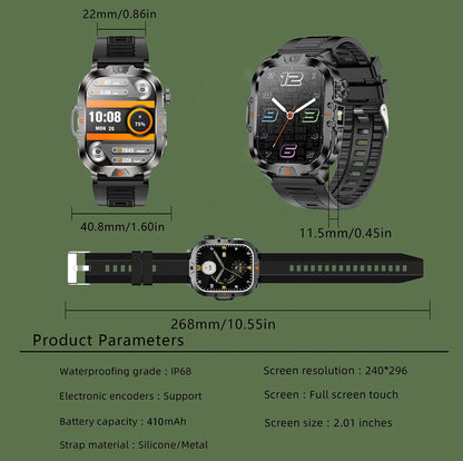 LED Flashlight Smart Watch 2.01" Bluetooth Call Voice Assistant Multi Sports Modes Health Monitoring Smartwatch For Men Women