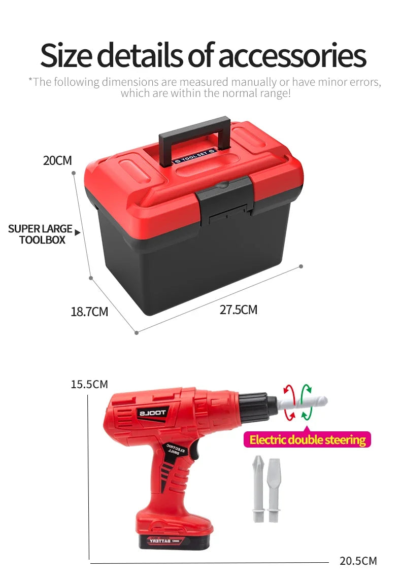Children's Tool Set with Electric Toy Drill Kids Power Toy Pretend Play Tools Kit for Boys Girls Education Montessori Learning