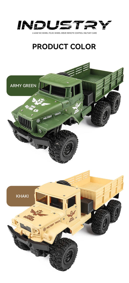 1/16 2.4G Aluminum Alloy RC Truck Six Wheel Military Edition with LED Lights Outdoor Remote Control Cars Toys Gift for Children