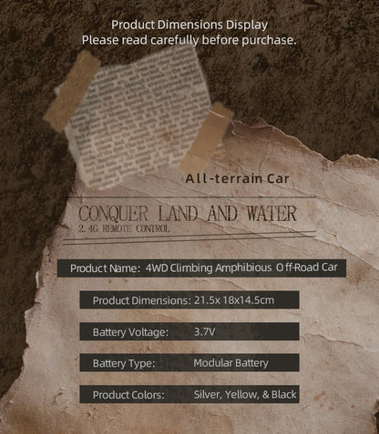 NEW RC Cars 4WD All Terrain Cross Country Car RC Water Land Amphibious 2.4G Toy Drift Racing Remote Control Car Kids Gift