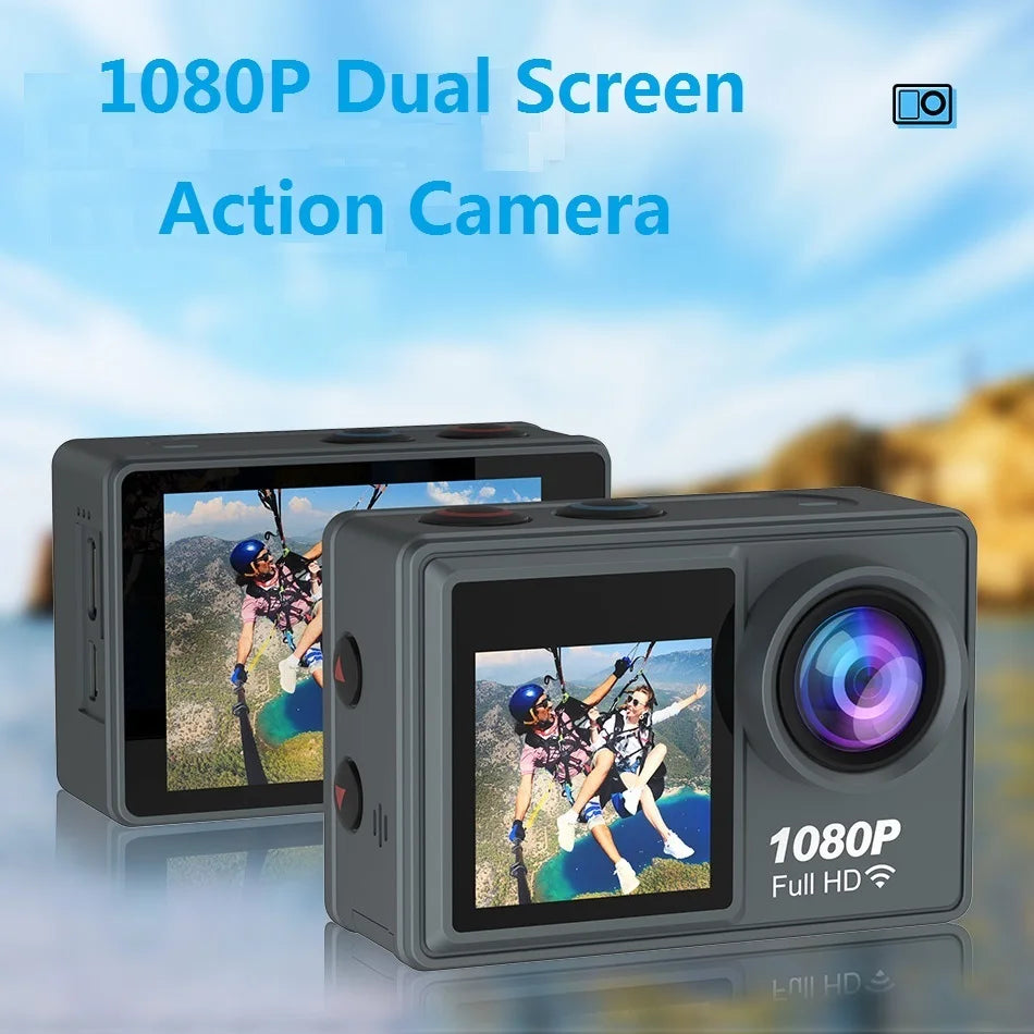 Action Camera Full HD 1080P 12MP Waterproof 30M Underwater Dual Screen With WiFi Wide Angle Sport Camera With Motion Detection