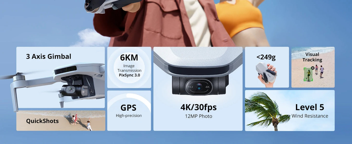 Potensic ATOM 3-Axis Gimbal 4K GPS Drones Under 249g Max 6-KM for Adults and Beginners