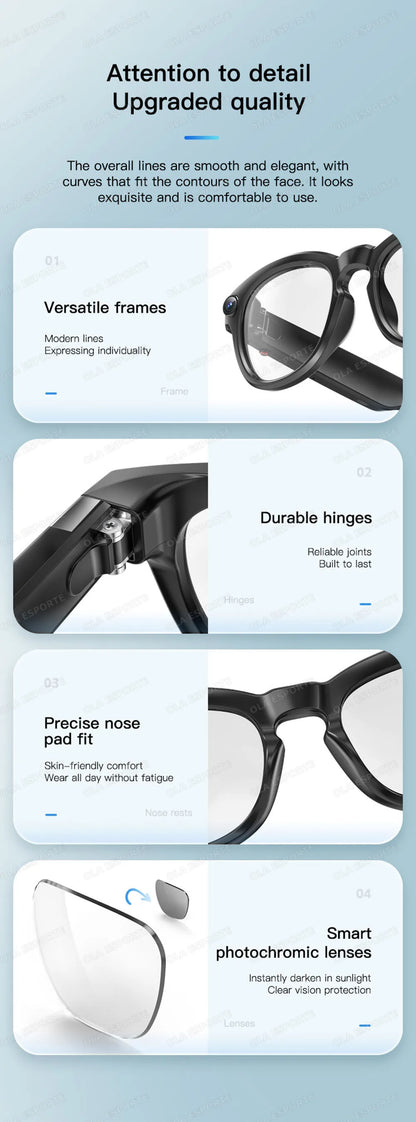 New Smart Glasses 2025 Recording Videos 800W Camera AI Photo Recognition Answer Translation Charging Lens BT Music Smartglasses