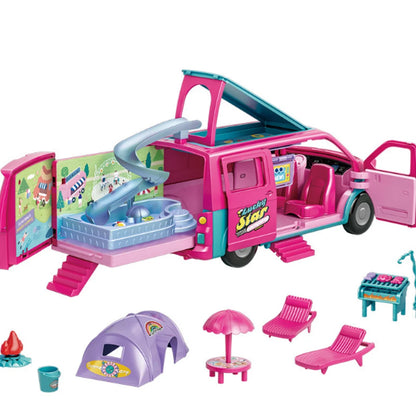 Youngsters's Playhouse Picnic Car Fashion Doll Bus Toy Set Multifunctional Outdoor RV Sports Car Birthday Christmas Gift