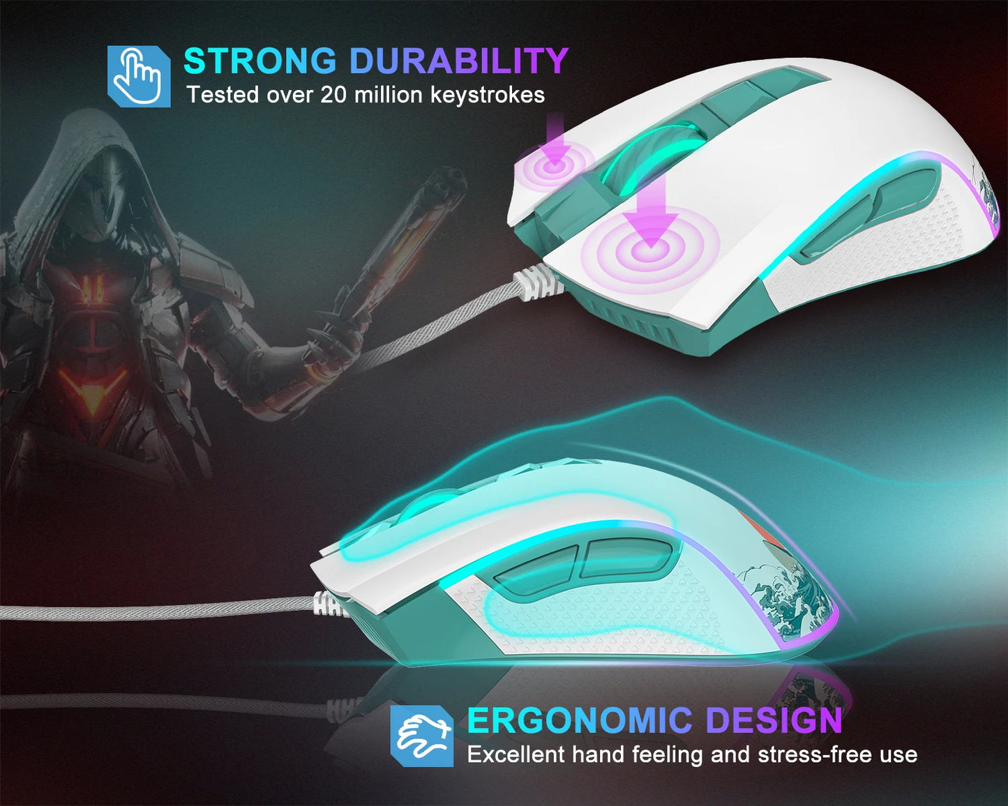XVX Wired Gaming Mouse 12000 DPI RGB Gaming Mouse with 12 Backlit Modes &7 Macro Buttons PC Gaming Mouse
