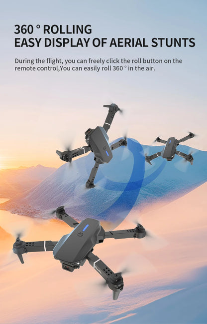 E88 PRO 8K HD Drone with Wide-Angle Camera WiFi FPV Height Hold Foldable RC Quadcopter for Aerial Photography Toys Holiday Gifts