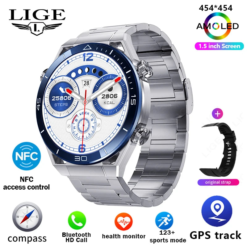 For IOS Android NFC Smart Watch Men GPS Tracker AMOLED 454*454 HD Screen Heart Rate ECG+PPG Bluetooth Call Smartwatches 2024 New
