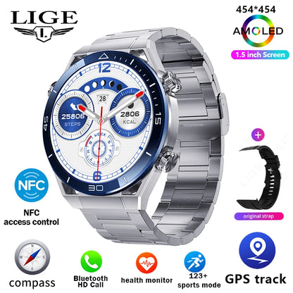 For IOS Android NFC Smart Watch Men GPS Tracker AMOLED 454*454 HD Screen Heart Rate ECG+PPG Bluetooth Call Smartwatches 2024 New