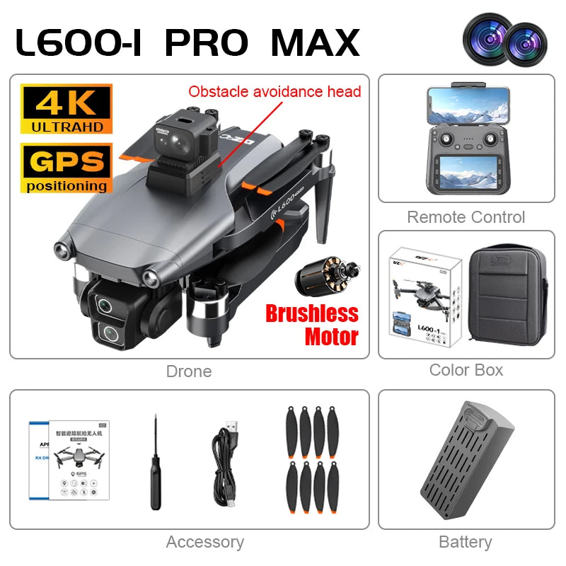New L600 Pro-1 Max Drone 3-Axis 4K HD Dual Camera Brushless Motor With Laser Obstacle Avoidance GPS 5G WIFI Quadrotor Rc Dron