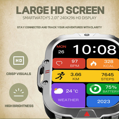 LED Flashlight Smart Watch 2.01" Bluetooth Call Voice Assistant Multi Sports Modes Health Monitoring Smartwatch For Men Women