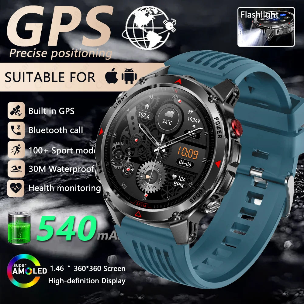 Built-in GPS Positioning Smart Watch Men 1.46 Inch HD Screen Compass 100+ Sport Mode 30M Waterproof Bluetooth Call Smartwatch