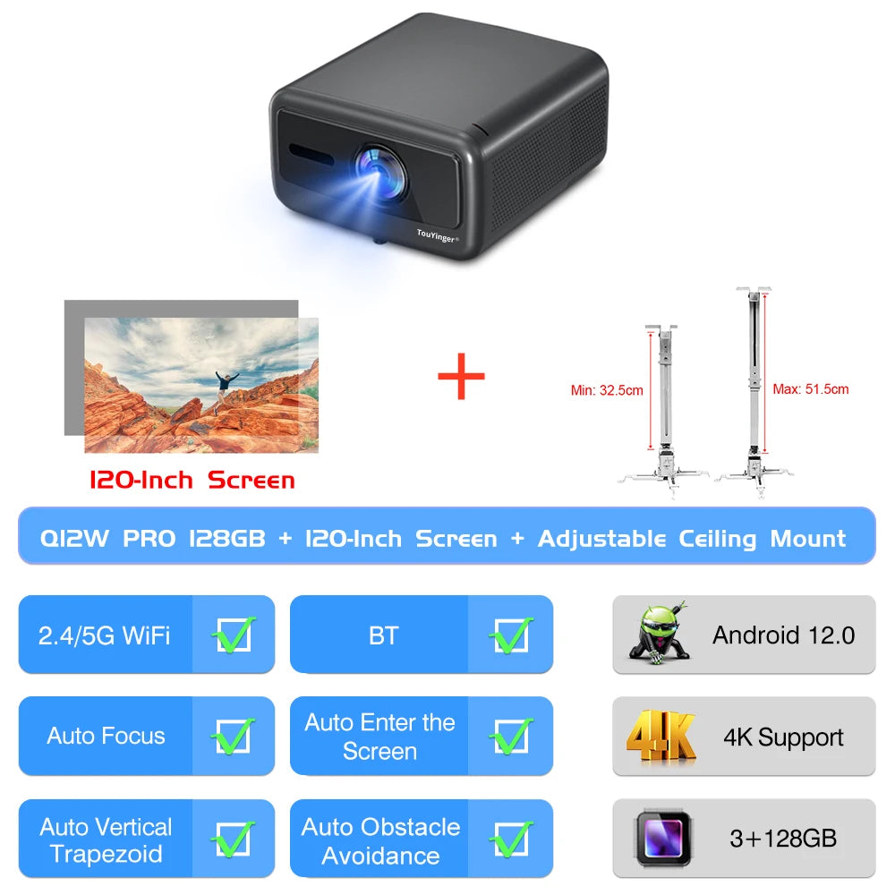 Touyinger Q12W PRO Full HD 1080P Projector 4K 2800 ANSI Android 12 Cinema Beam Projector for Home Education Conference Video