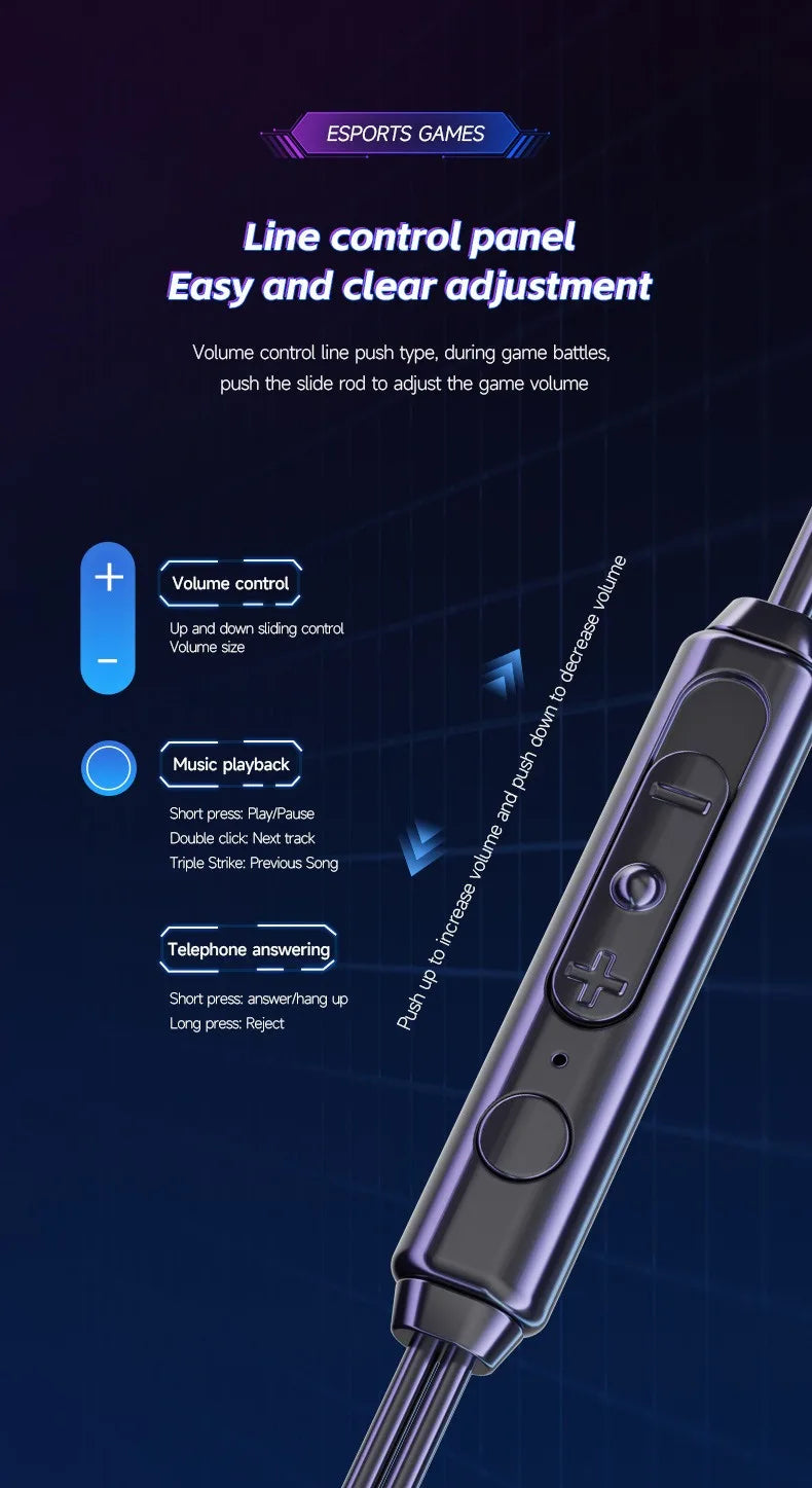 E-Sports Gaming Headset 7.1 Surround Sound Hifi Stereo Wired headphones 3.5mm/Type-C In-Ear dual Mic PUBG Gaming Earphone Earbud