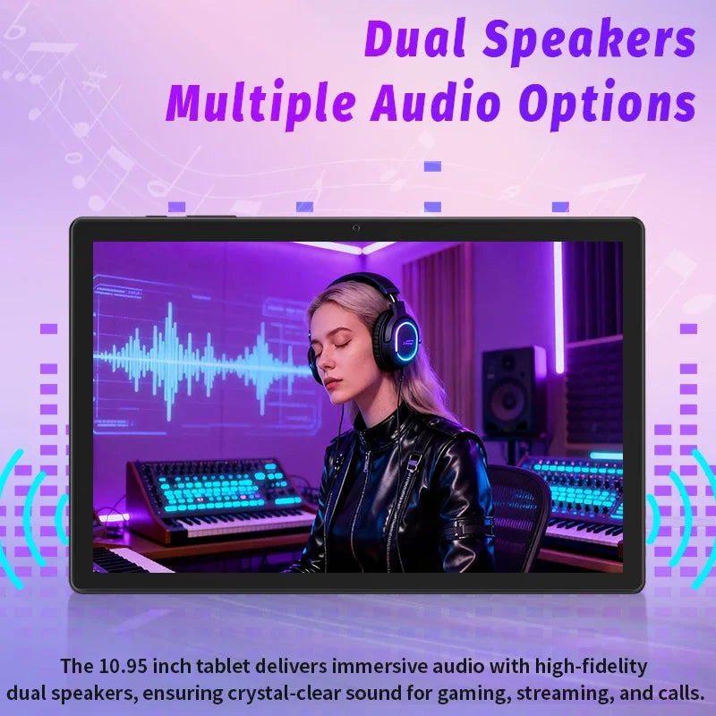 Tablet 10.95 inch Android 15 Tablets, 12GB RAM 128GB ROM 1TB Expand, Octa-core Processor, 1280x800 IPS, 8000mAh Battery (Black)