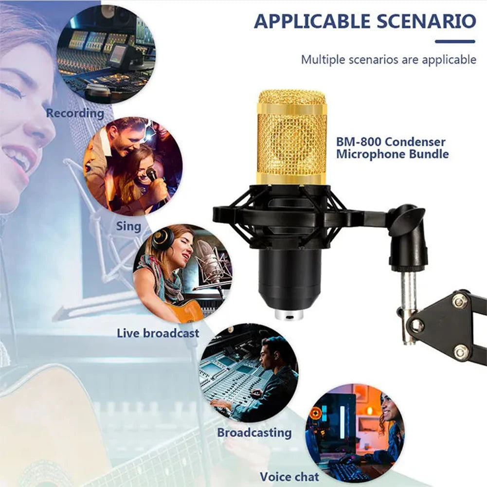 Podcast Equipment Bundle with BM800 Microphone and V8 Sound Card Metal Shock Mount Perfect for Podcasting Gaming Music Recording