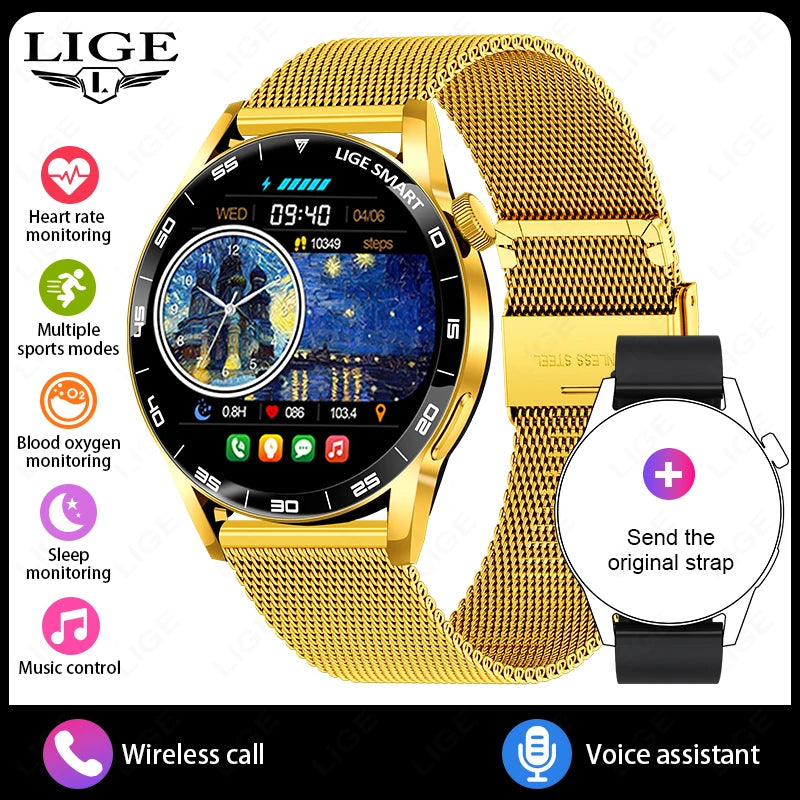 LIGE 2025 New Fashion Smart Watch Men HD Screen Sport Fitness Heart Rate Monitor Bluetooth Call IP68 Waterproof Smartwatch Women