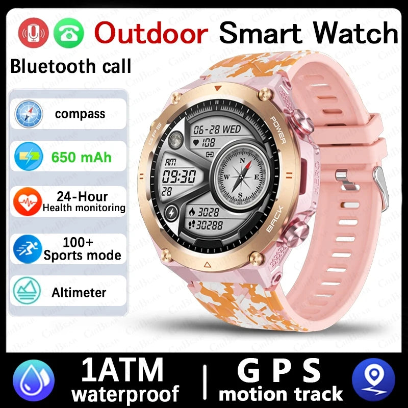 For Huawei Xiaomi GPS Outdoor Military Smart Watch Men 5ATM Waterproof Compass Altitude Monitor Watch 650mAh BT Call Smartwatch