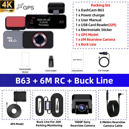 Dash Cam 4K HD Ultra Wide Angle Loop Recording Dash Cam Built-in WiFi Optional Dual Lens 24 Hours Parking Monitoring
