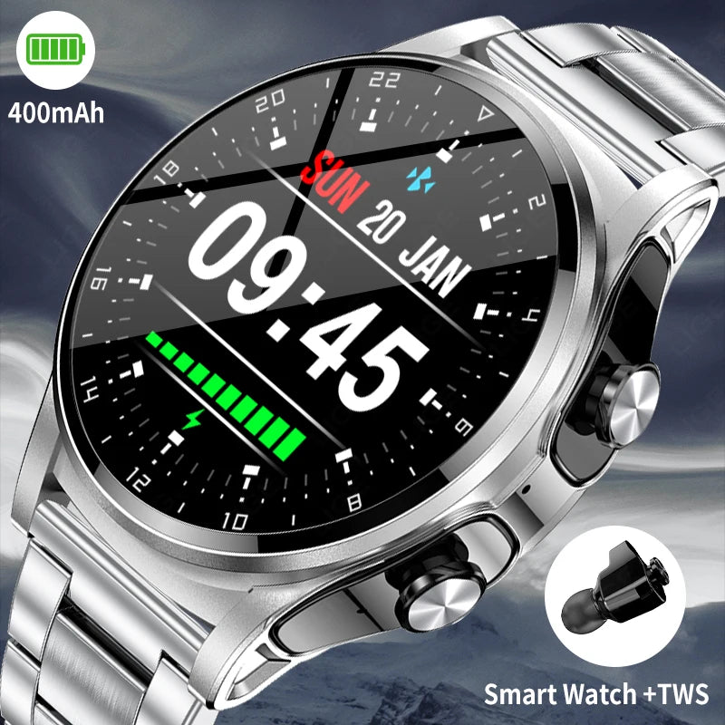 LIGE 2 in 1 Smartwatch Men 400mAh Battery Bluetooth Call With TWS Headset NFC Music Control 100+ Sport Mode Waterproof Watch Man