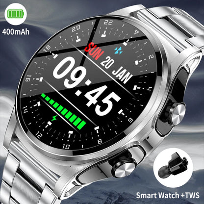 LIGE 2 in 1 Smartwatch Men 400mAh Battery Bluetooth Call With TWS Headset NFC Music Control 100+ Sport Mode Waterproof Watch Man