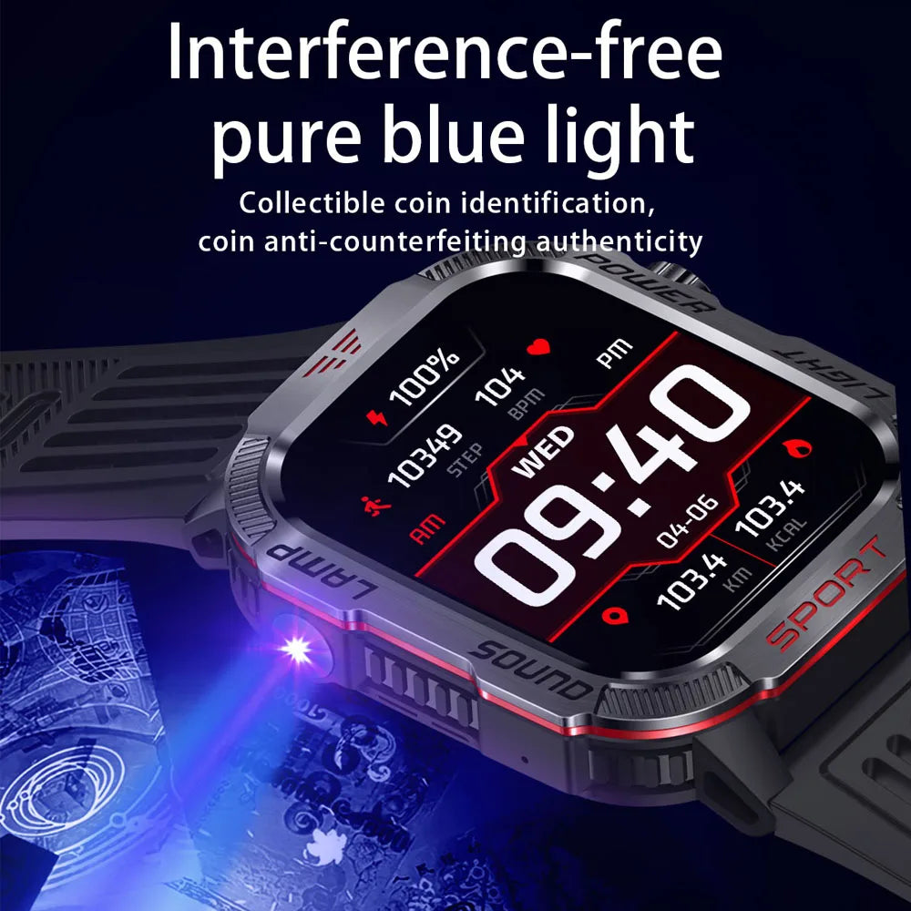 2025 New Military Outdoor Smart Watch Men's GPS Flashlight Bluetooth Call 2.01" AMOLED Screen 3ATM Waterproof Sports Smartwatch