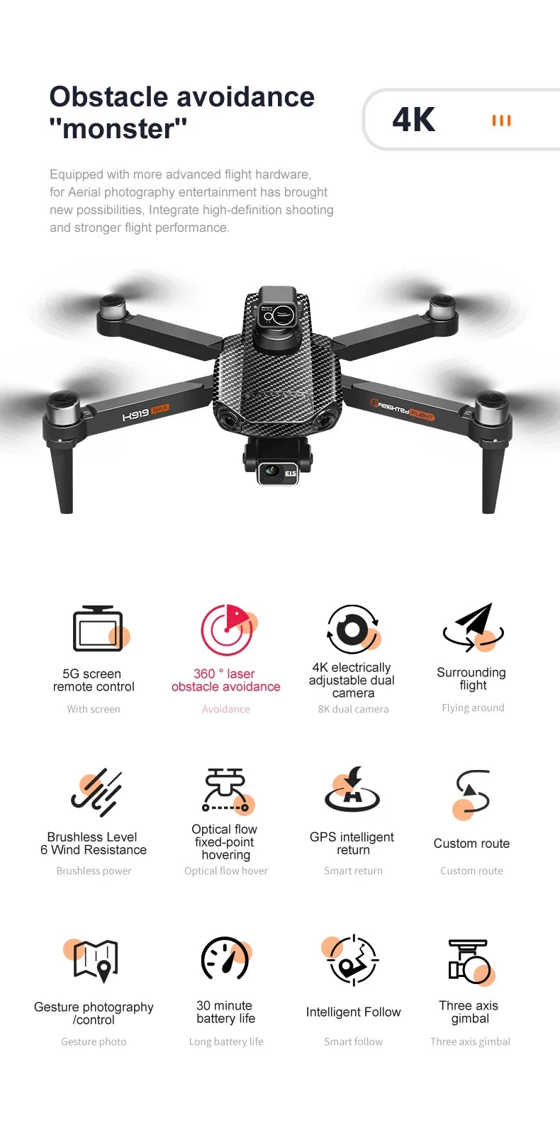 New K918 Drone GPS 8K Professional HD 360° Dual Cameras 5G WIFI Brushless Motors Obstacle Avoidance Foldable Quadcopter