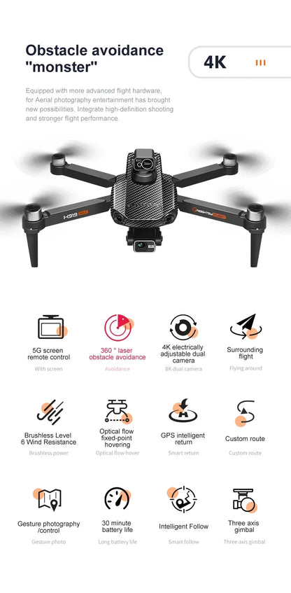 New K918 Drone GPS 8K Professional HD 360° Dual Cameras 5G WIFI Brushless Motors Obstacle Avoidance Foldable Quadcopter