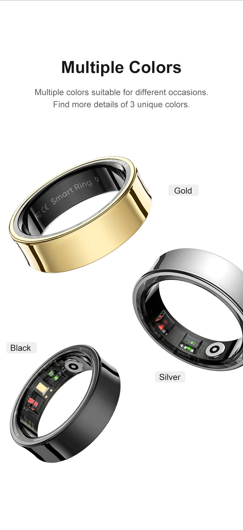 R09 Smart Ring Men Women with Charging Case,Heart Rate Blood Oxygen,Skin Temperature Monitor,5ATM Waterproof For Android iOS