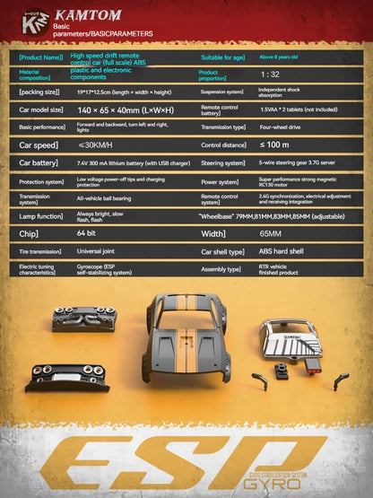 orange Kamtom 3299 1:32 Rc Car Upgrade Luminous Metal Servo Motor Car Dodgeboy Toy Car Professional Rc Drift Rc Stunt Car