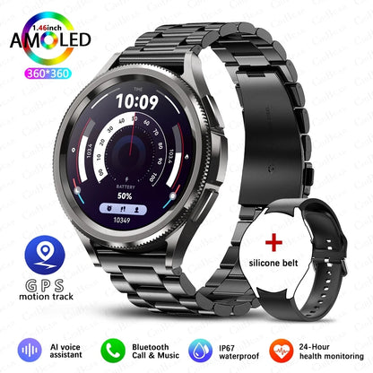 Outdoor GPS Sports Bluetooth Call Smartwatch Men's AMOLED HD Screen AI Voice Assistant 24 Hours Heart Rate Monitoring Smart Wach