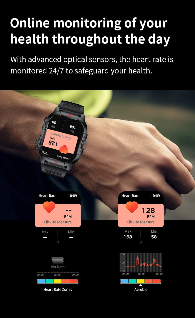 LIGE Smart Watch LED Flashlight Men Waterproof Watches 2.01-inch HD Screen Health Bracelet Military Outdoor Sport Smartwatch Man