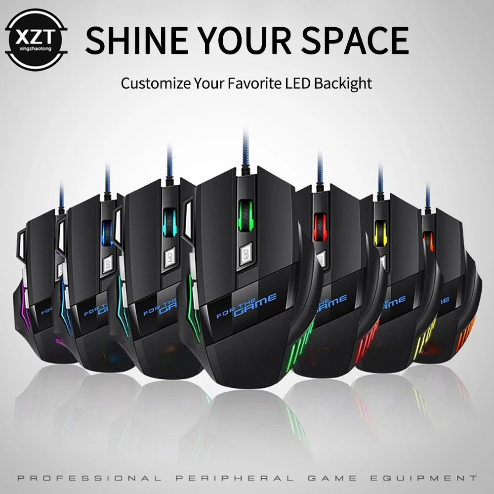 USB Wired Gaming Mouse 7 Button Backlit 5500 DPI Adjustable Black Wired Optical Computer Gaming Mice for PC Computer Desktop