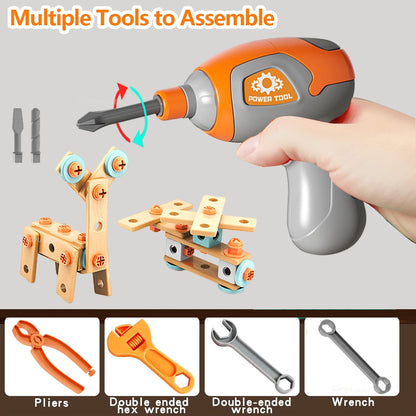 Kids Tool Set DIY Nut Assembly Toy Kit STEM Building Tools Montessori Toys Gifts for Boy Girl, Electric Drill Tool Box Optional