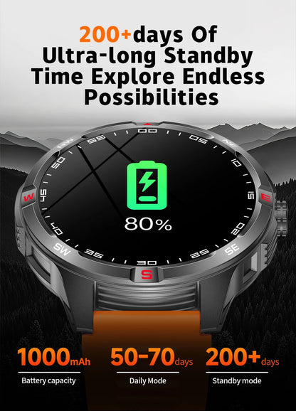GPS Outdoor 1000mAh Battery Smartwatches Men 100+ Sports Mode Compass Heart Rate 3ATM Waterproof Bluetooth Call Smart Watch