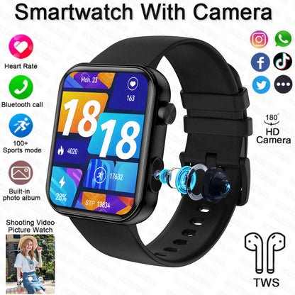 2025 New Smart Watch Men Women Camera Take Photos Record Video Health Monitor Sports Fitness Waterproof BT Call Smartwatch
