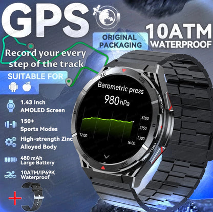 New Outdoor Built-in GPS Smart Watch Men 1.43'' AMOLED Display Compass 3ATM Waterproof Swimming Grade Bluetooth Call Smartwatch