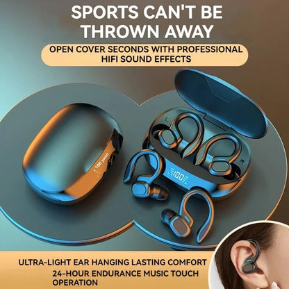 Ear Hook Wireless Sport Headphones 50H Open-Ear Bluetooth Earphones with LED Display Noise Reduction for Running Cycling