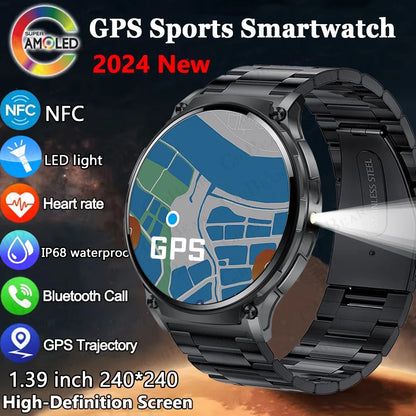 For Xiaomi New Smart Watch Men With LED Lights Outdoor GPS Motion Track Compass Waterproof Sports Watch Bluetooth Call 2024 New